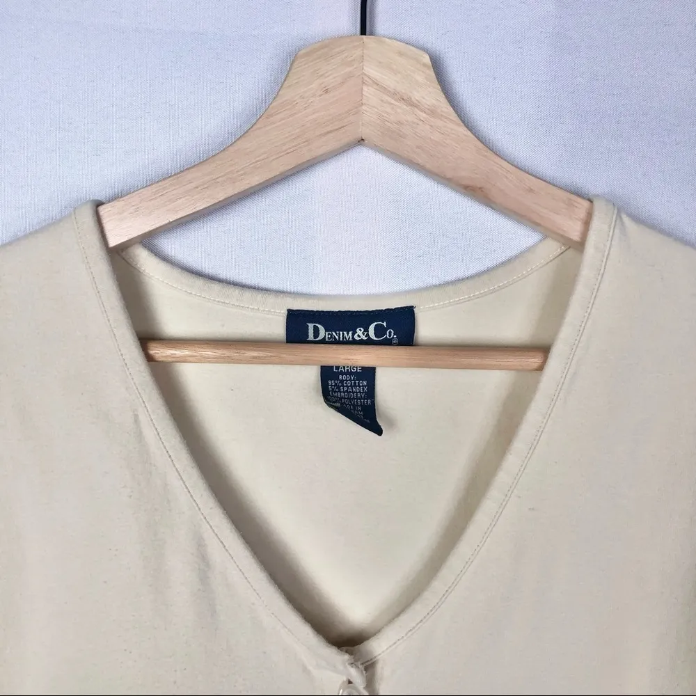 Vintage VTG Denim & Co Floral Embroidered Long Sleeve Top L - Image 4