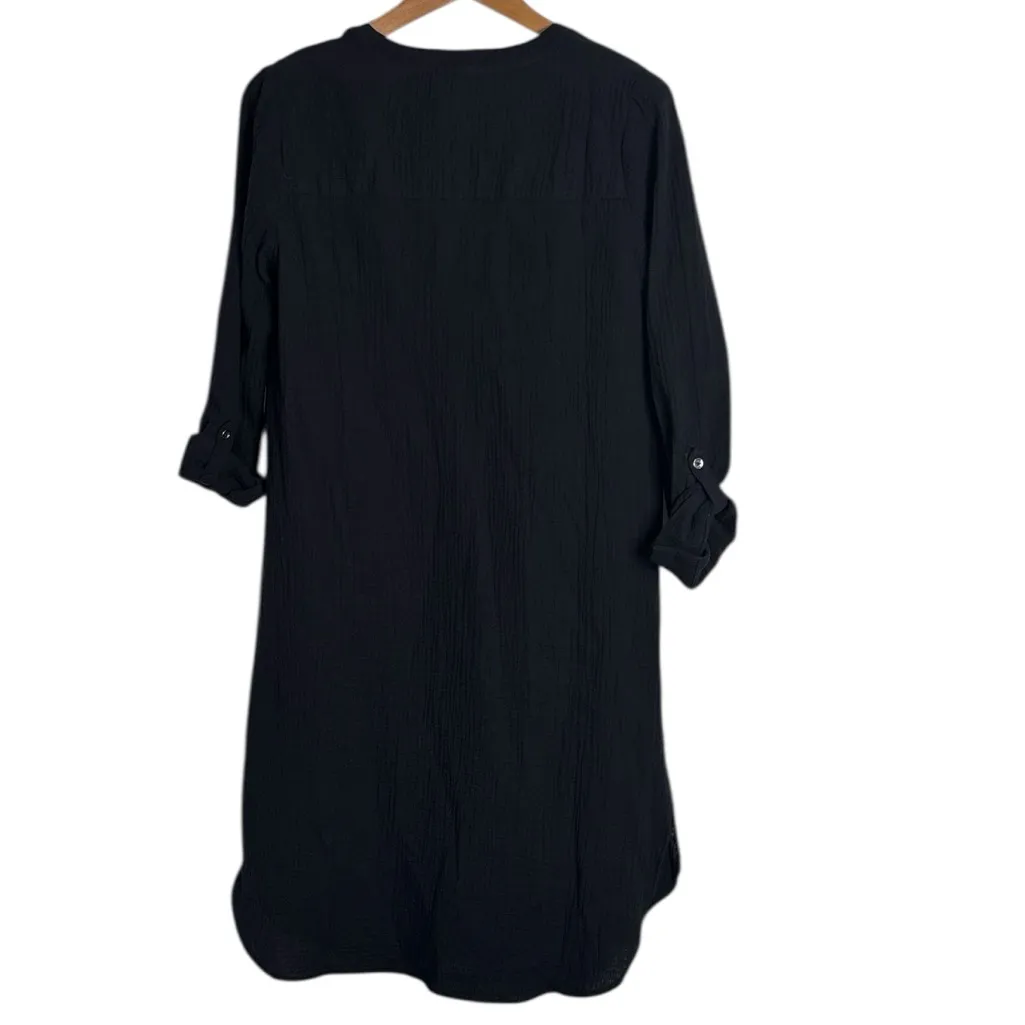 Chico's Gauze Roll Tab Sleeve Notched V-Neck Cotton Tunic Dress size US 8 - Image 2