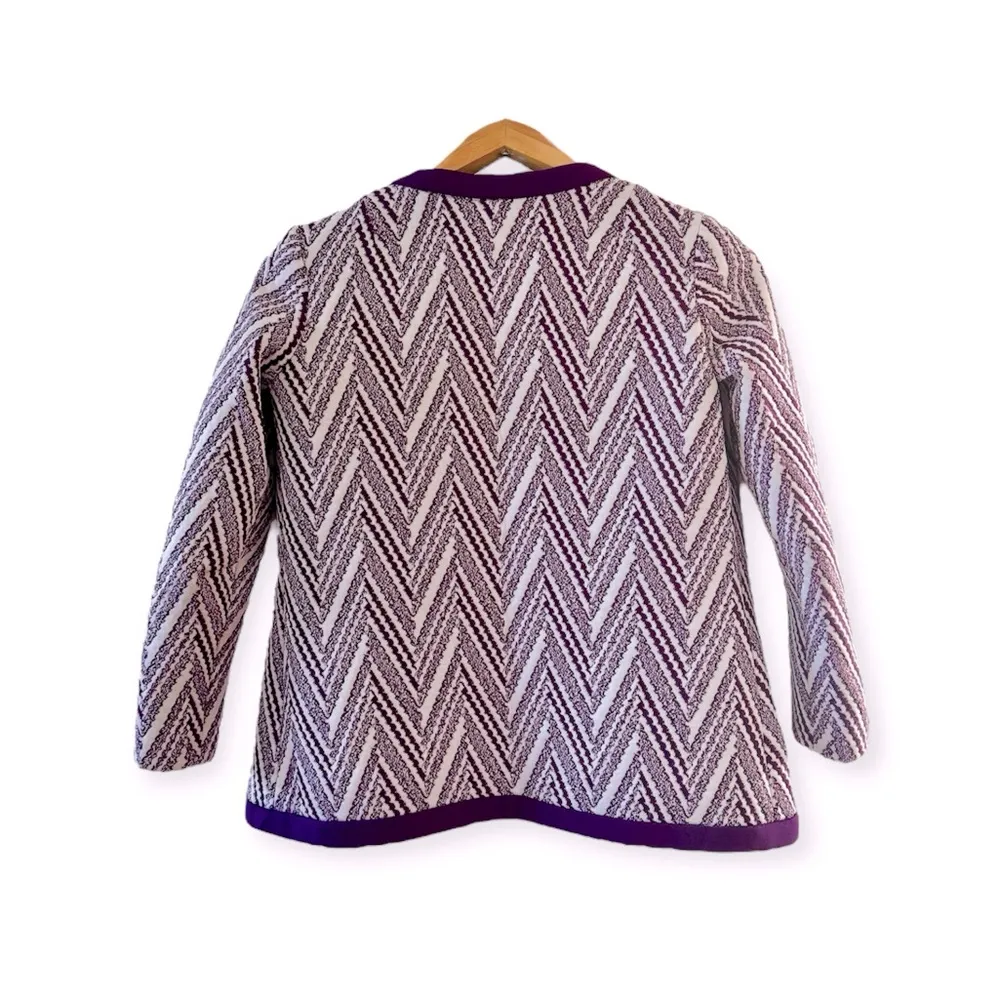 Vintage Woven Quilt Knit Suit Dress Jacket Blazer, Purple & White Print sz. M Size M - Image 6