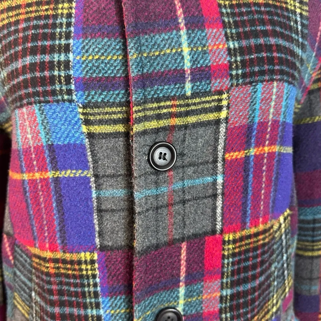 Vintage 80s 90s The Limited Patchwork Tartan Plaid Chore Barn Jacket Coat Medium - Image 3