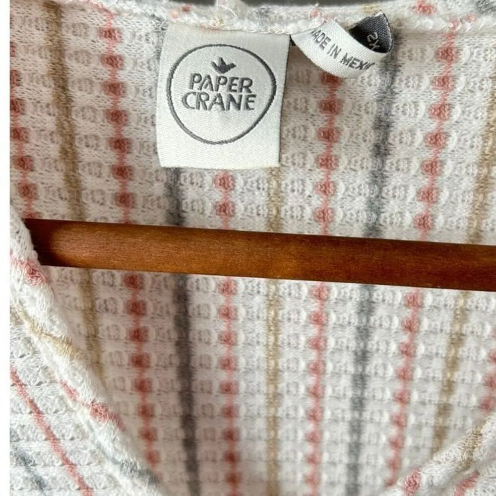 Paper Crane Pullover Hoodie Waffle Knit V-Neck Pocket Long Sleeve XS - Image 3