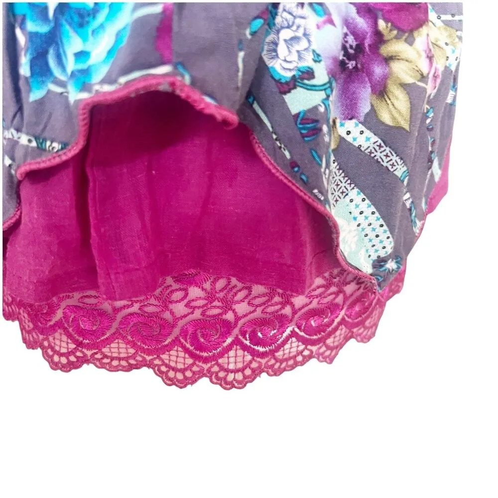 Y2K Peplum Top Butterfly Floral Embroidered Lace Size Large Purple Pink Cotton - Image 3