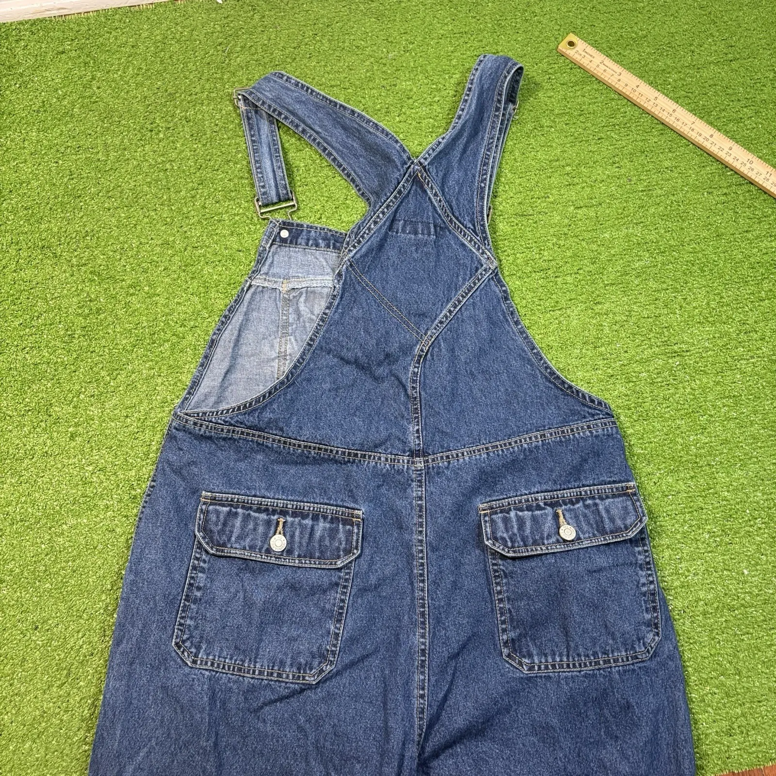 Vtg No Boundaries Women's Denim Overalls Baggy Wide Legs Size L 11/13 Goblincore - Image 3