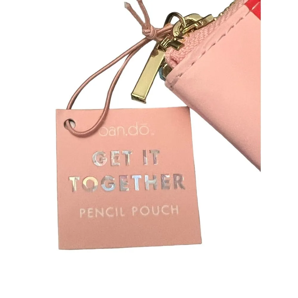 Ban.do Pencil Pouch Cosmetic Bag Work Hard Have Fun Rainbow Striped Pride NEW - Image 3