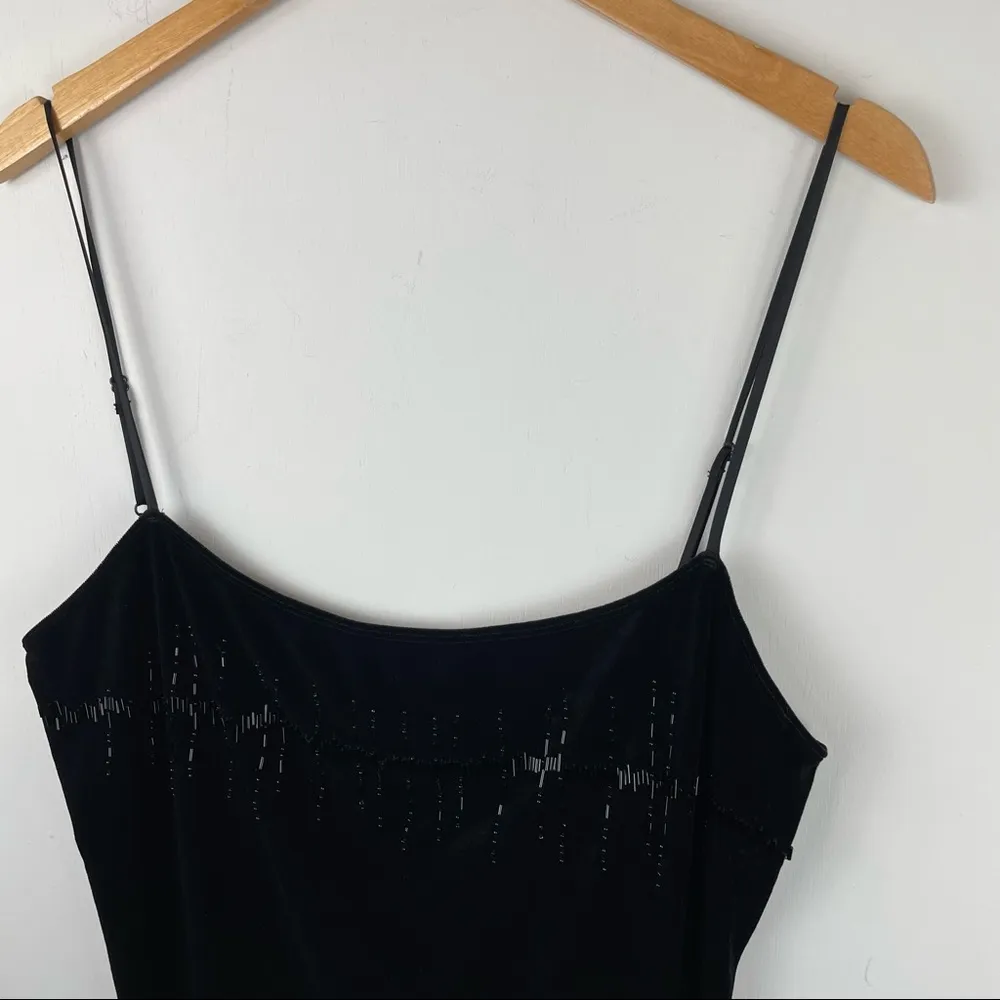 Y2K Victoria’s Secret Black Velvet Beaded Slip Dress Mini Sz Large - Image 4