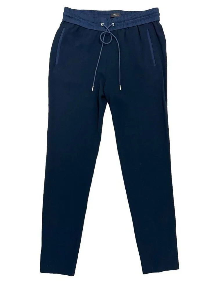 Theory Crepe Navy Blue Drawstring Waist Pull On Pants Zip Ankle Casual Size S - Image 10