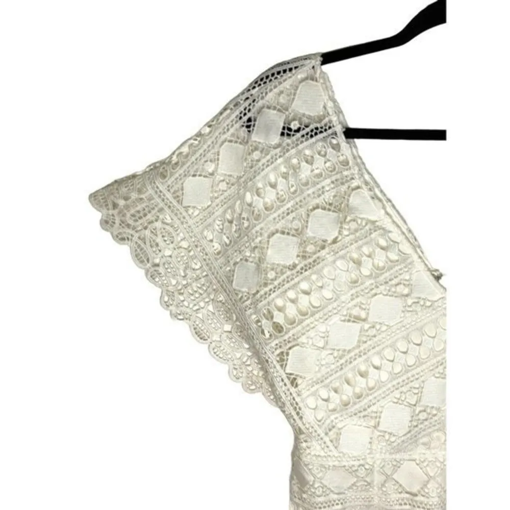 Soieblu Dress Sz Medium Cream Beige Lace Cocktail Crotchet Bell Sleeve Beautiful - Image 3