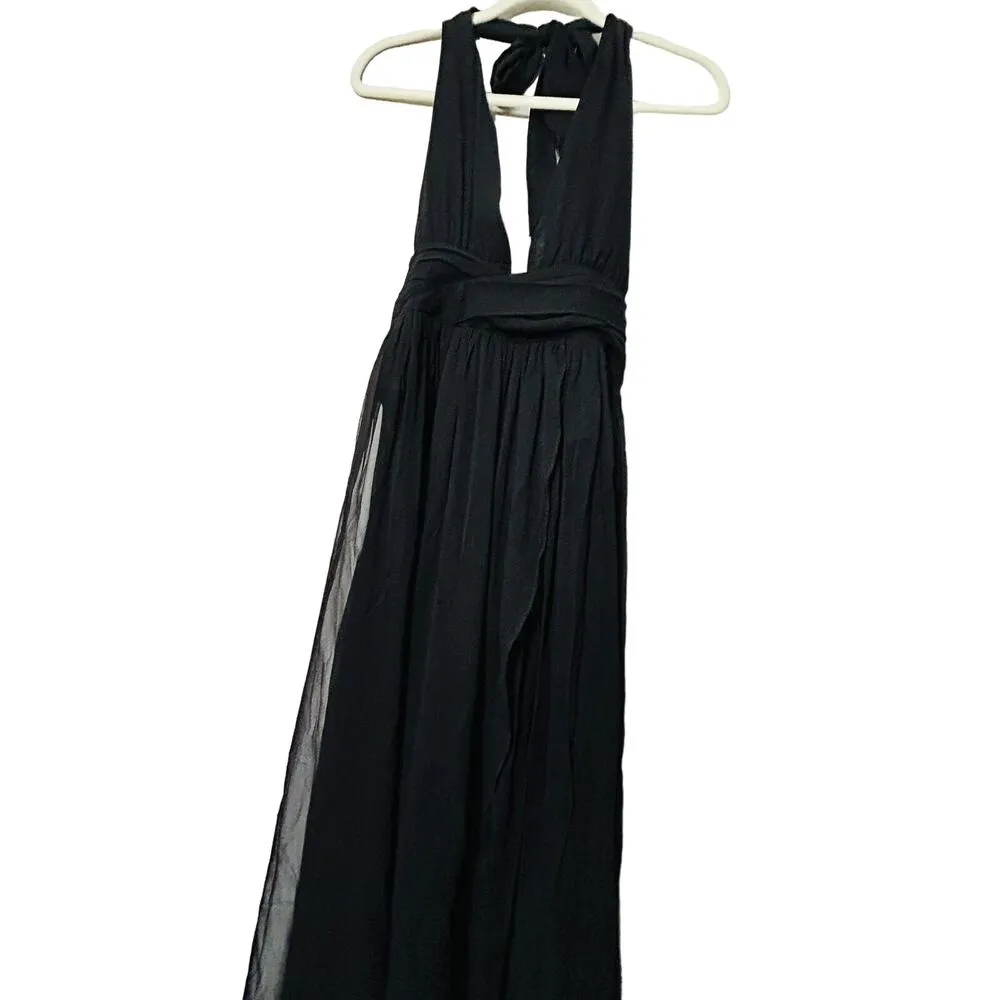 NEW Retrofête Zion Silk Chiffon Dress Bodysuit Lined Black Sz Large $595 Baddie - Image 5