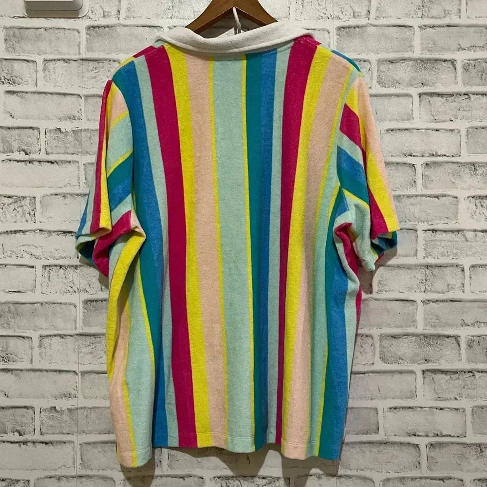 Women’s Land’s End Multi-Rainbow stripe soft collar French terry short sleeve 2X - Image 2