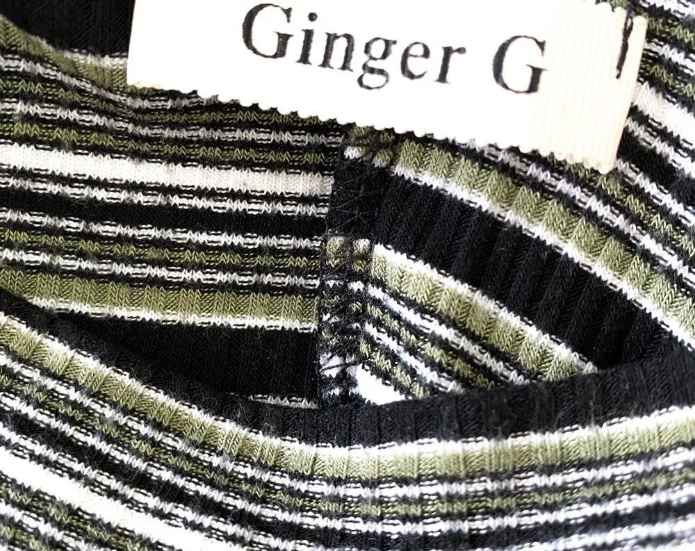 Ginger G Green Black Striped High Neck Jersey Midi Sleeveless Dress Size Medium - Image 6