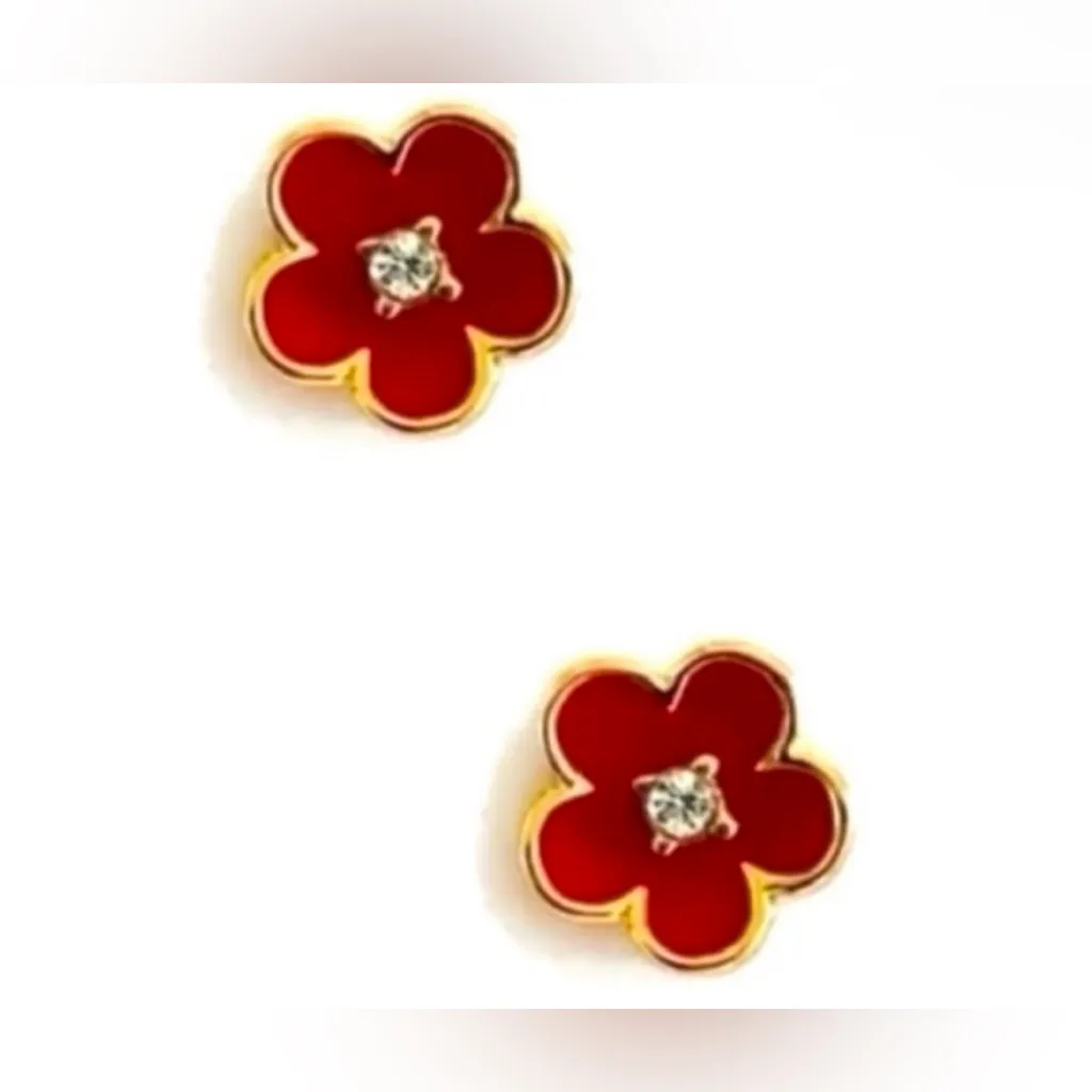 Kate Spade - ‘First Bloom’ Red Floral Studs W/ Gold-Plating & Crystals - Image 7