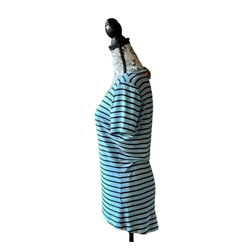 Tahari Scoop Neck Tunic Top tee T-Shirt Light Blue & Black Stripes Size M - Image 5
