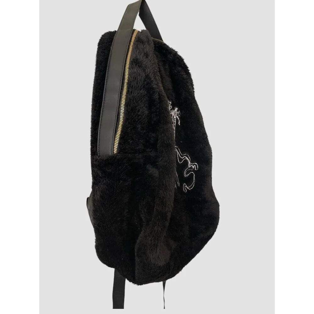 Melanie Martinez Portals Embroidered Fuzzy Backpack Adjustable Straps Gold Zip - Image 3