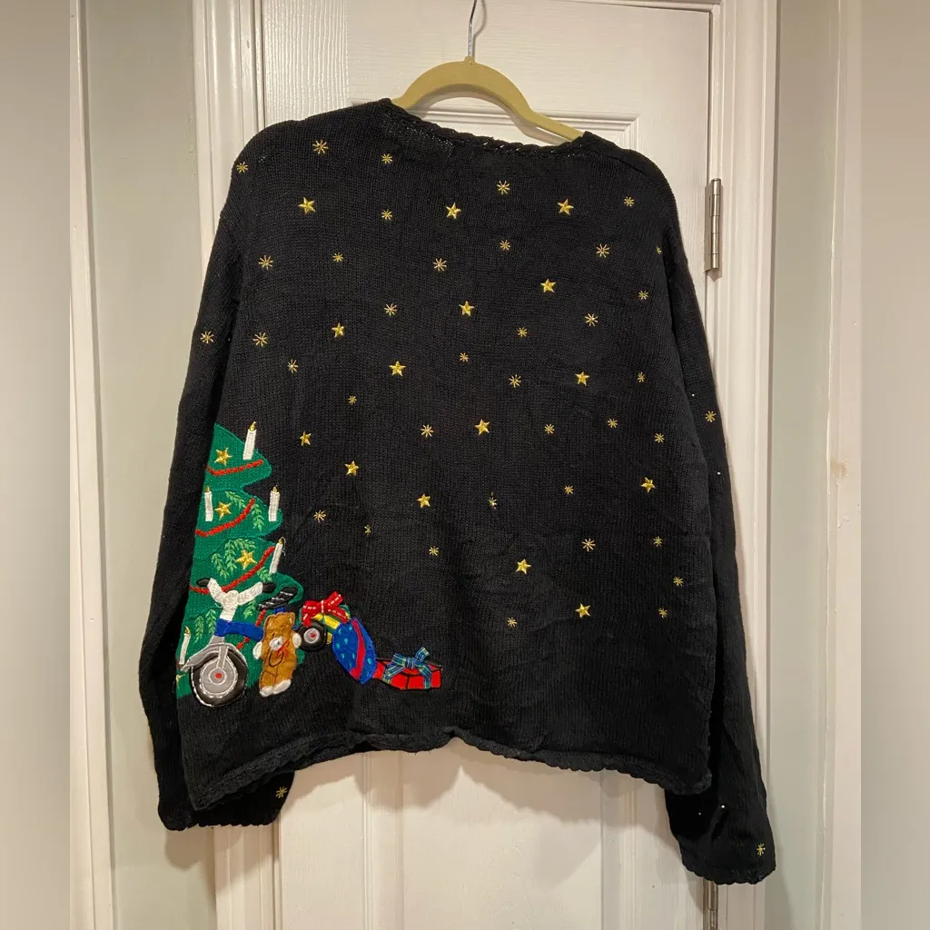 VTG Designers Originals Size L Christmas Sweater Santa Appliqué Ramie Cotton 90s Red Size L - Image 8