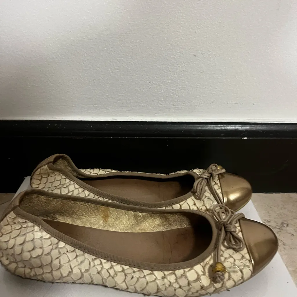 Leather Italian Elegant Cream and Gold Women's Ballet Flats 120% lino Size 7 - Image 3