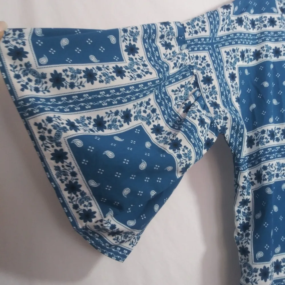 Blushing Heart Blue and White Patterned Patchwork Kimono Coverup Size L Size L - Image 2