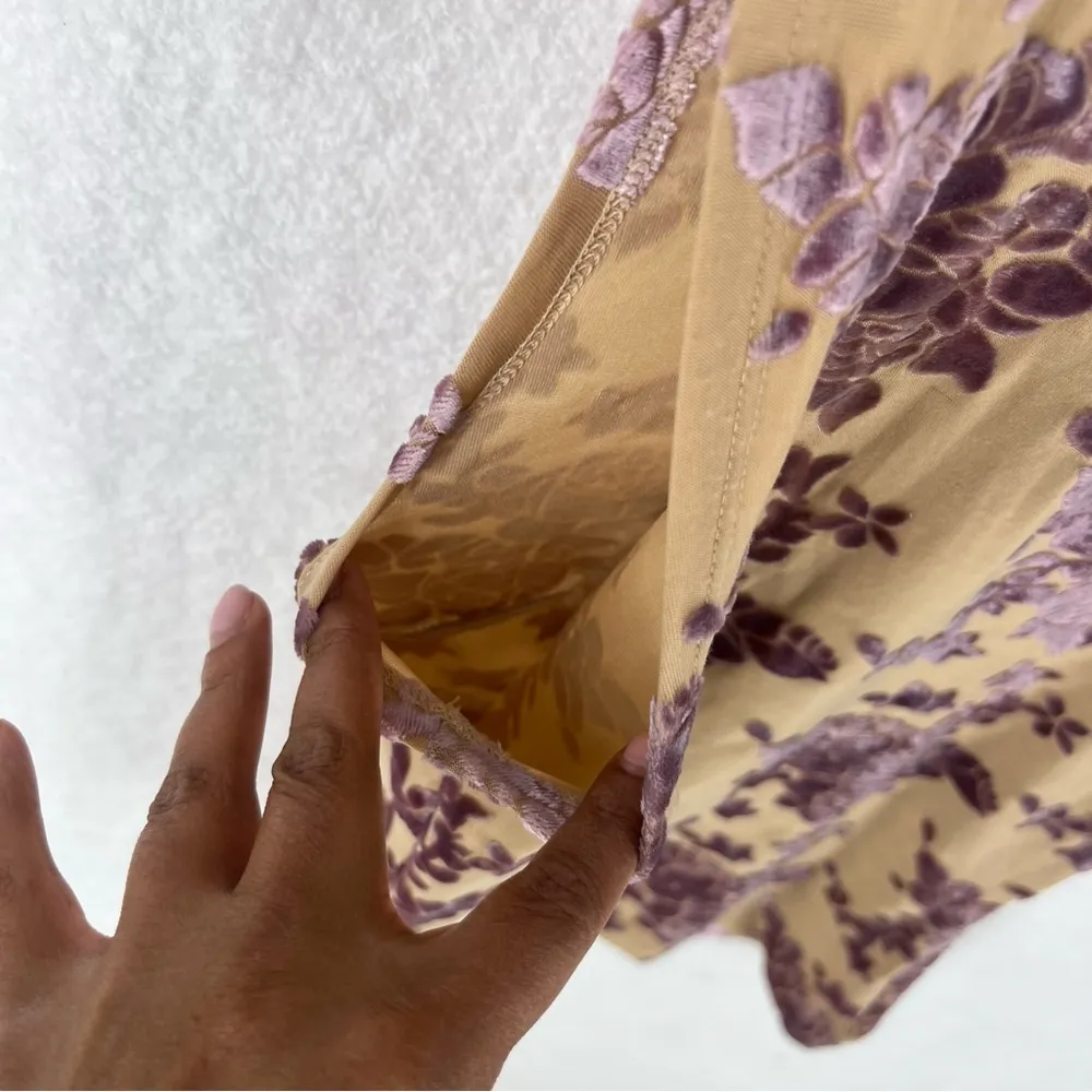 GUIHUA Floral Burnout Velvet‎ Half Zip Mock Neck Sleeveless Top Fairy Feminine Tan Size M - Image 12