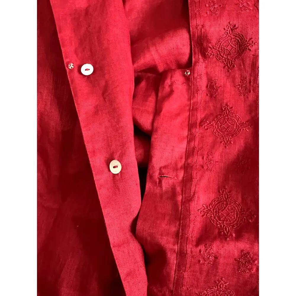 Paraphrase women's size 1X linen shirt red with embroidery 3/4 sleeve - Image 8