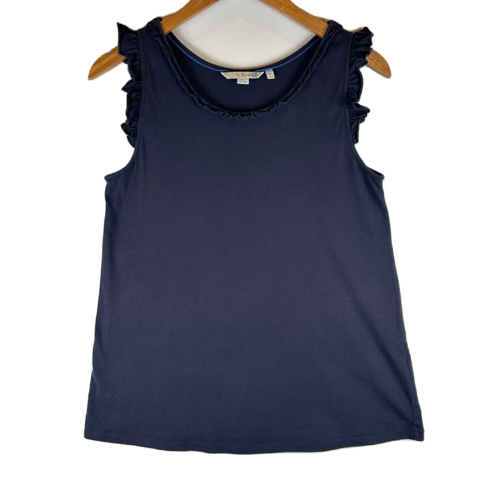 Boden Navy Blue Green Ruffle Sleeve Cotton Tank Tops Women's Size US 8 Lot of 2 - Image 2