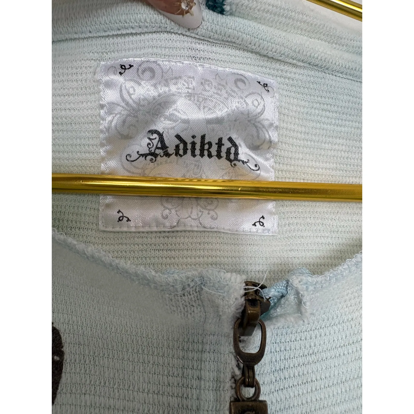 Vintage Y2K Adiktd Blue Rhinestone Euro Zip Up Hoodie Size Small Emo Grunge 90s - Image 5