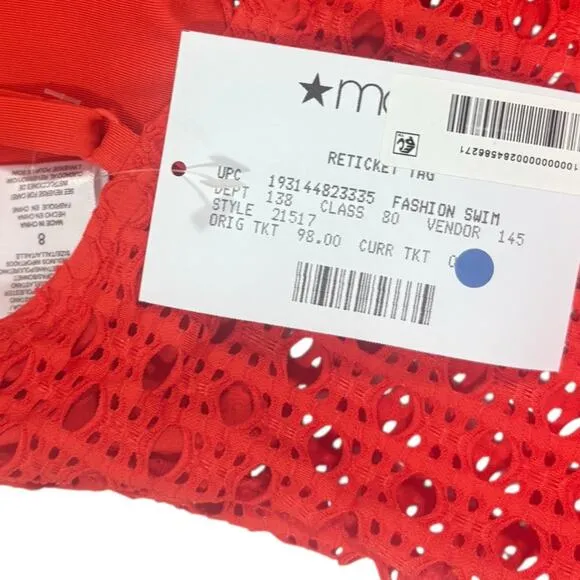 Carmen Marc Valvo NWT One Piece Solid Crochet Scoop Neck Swimsuit 8 M - Image 5