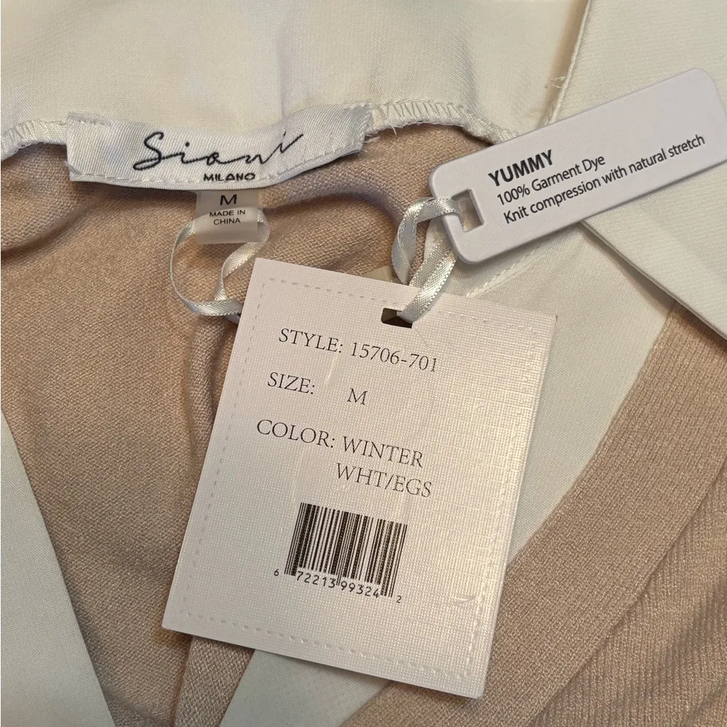 Sioni Mixed Media Long Sleeve Top Tan Size M - Image 7