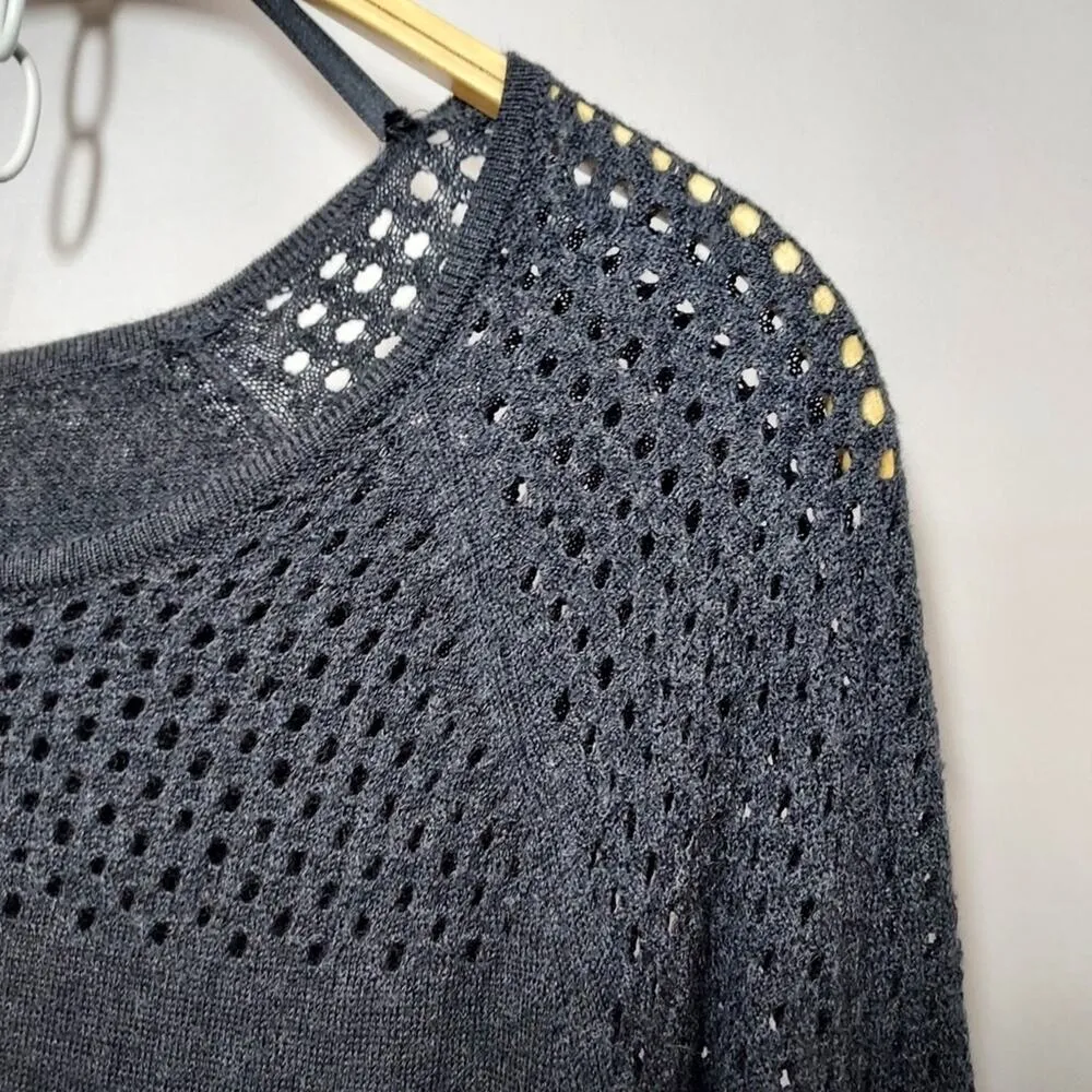 Cynthia Rowley 100% Extra Fine Merino Wool Charcoal Gray Open Knit Sweater Dress - Image 8