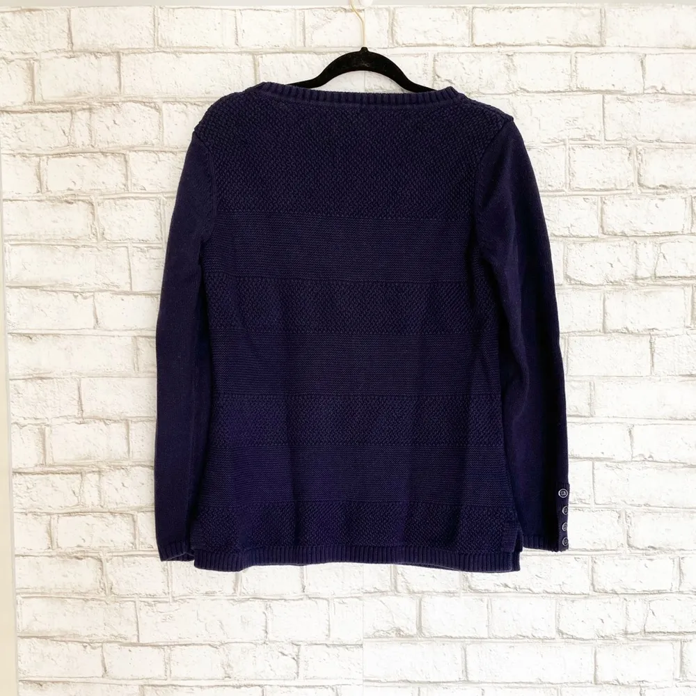 Talbots 100% Cotton Navy Blue Knit Sweater Medium - Image 4