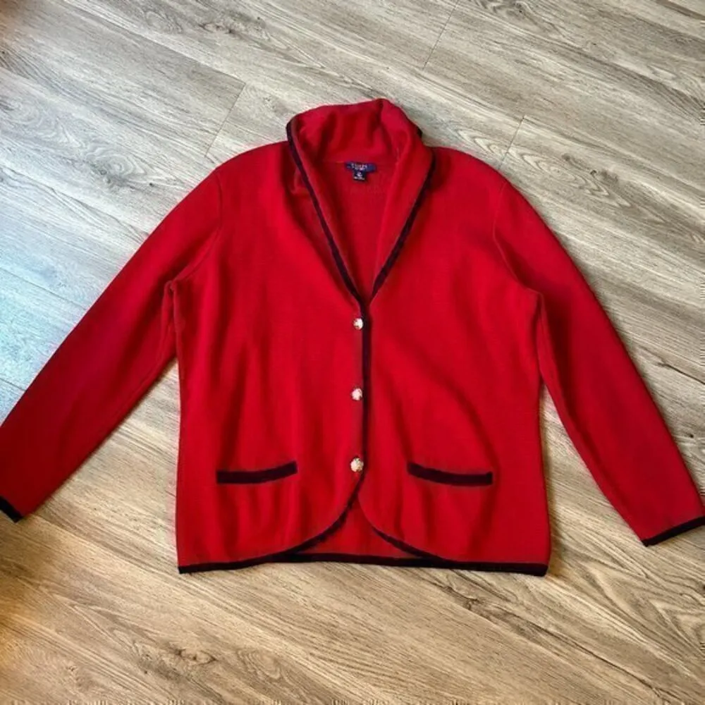 Chaps Women's Red Knit Button Down Cardigan Coat Plus Size 1X - Image 2