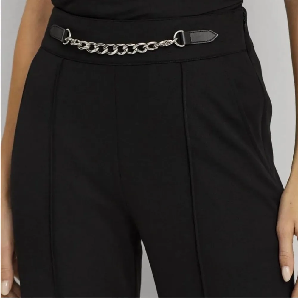Lauren Ralph Lauren Black Chain Pleated Jersey Wide Leg Pants NWT Size 10 - Image 2