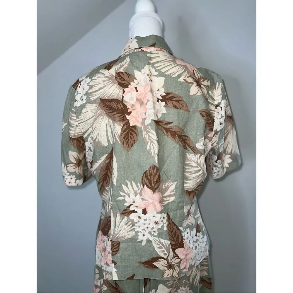 Women’s Linen Floral Button Down Set Hawaiian Tropical Skirt & Top - Image 4
