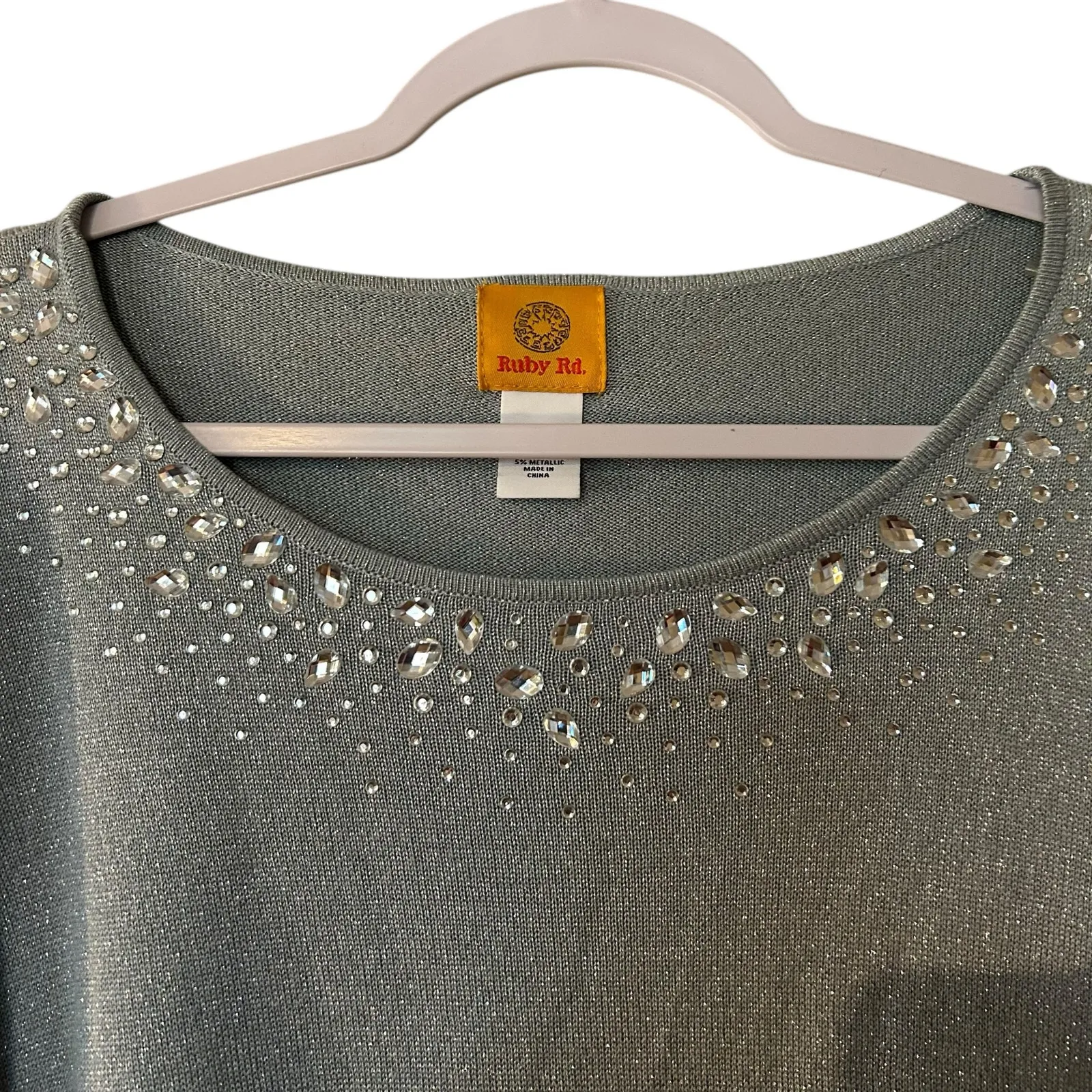 Ruby Rd. Sweater Top NWT Aqua Sparkling Metallic Rhinestones SZ XL Holidays Boho Blue - Image 3