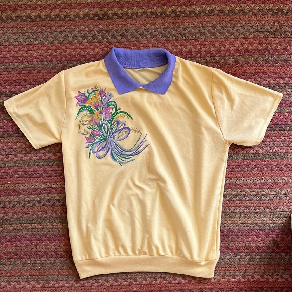 VINTAGE PASTEL YELLOW PREPPY COUNTRY CLUB COLLARED SWEATER TOP Size M - Image 5