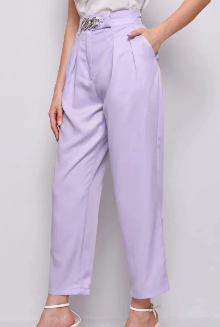 NWOT  Purple Chain Detail Fold Pleated Front Pants. Size Medium - Image 4