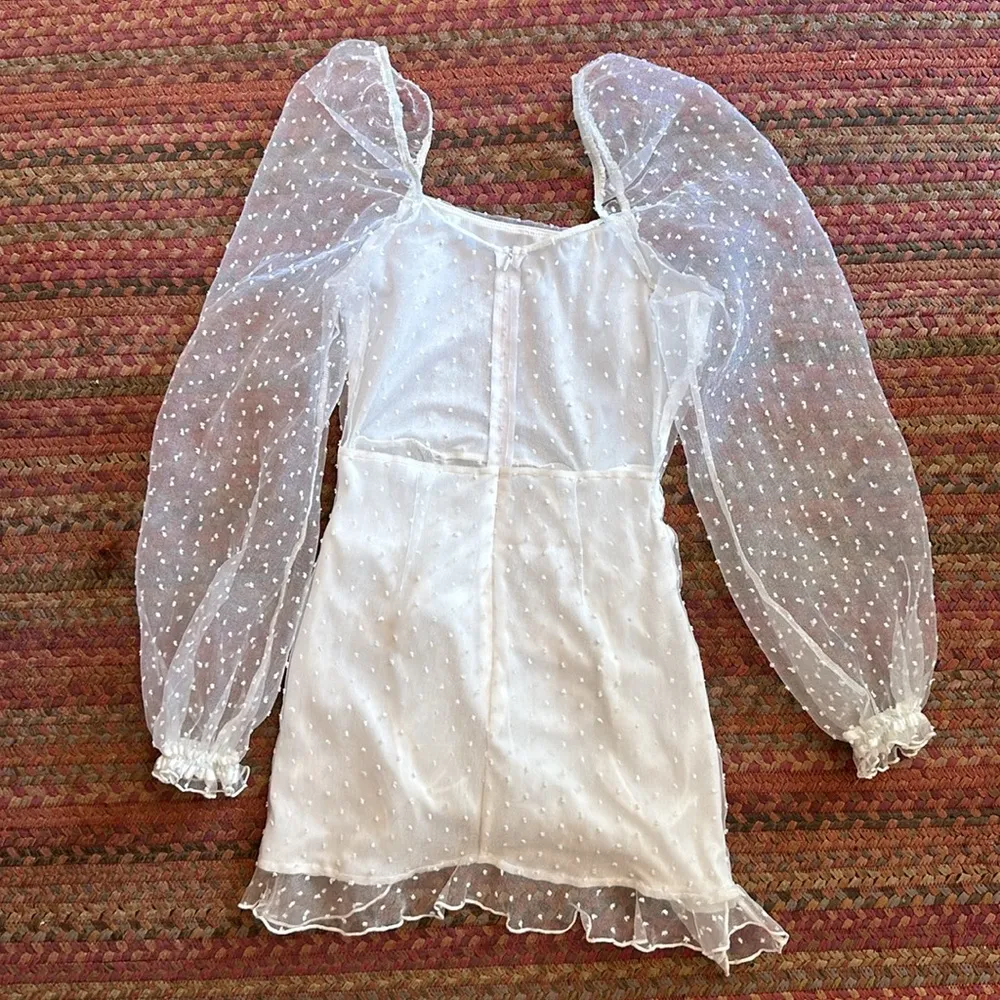 LUCY IN THE SKY WHITE MESH PUFF SLEEVE POLKA DOT BRIDAL DRESS - Image 4