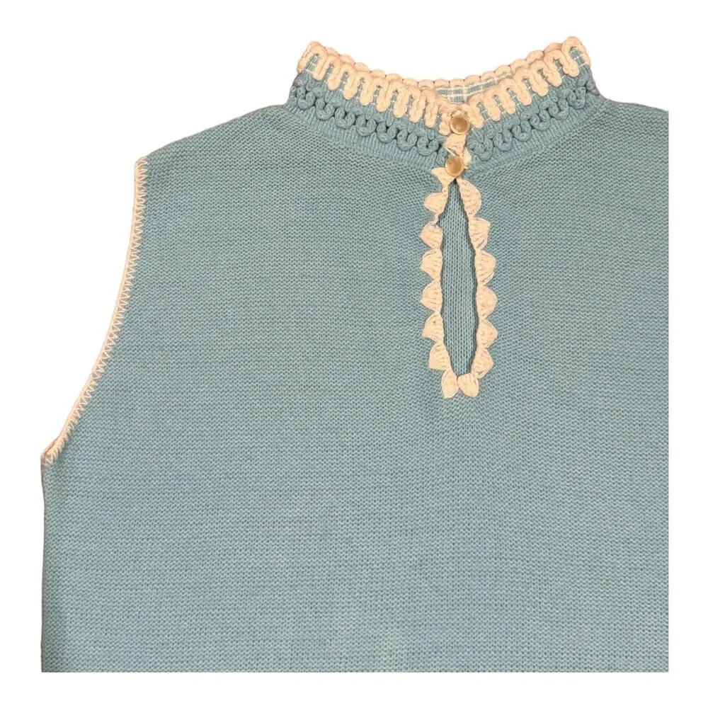 Vintage Turbo Orlon Colleen knitwear sweater vest blue & white trim size medium - Image 7