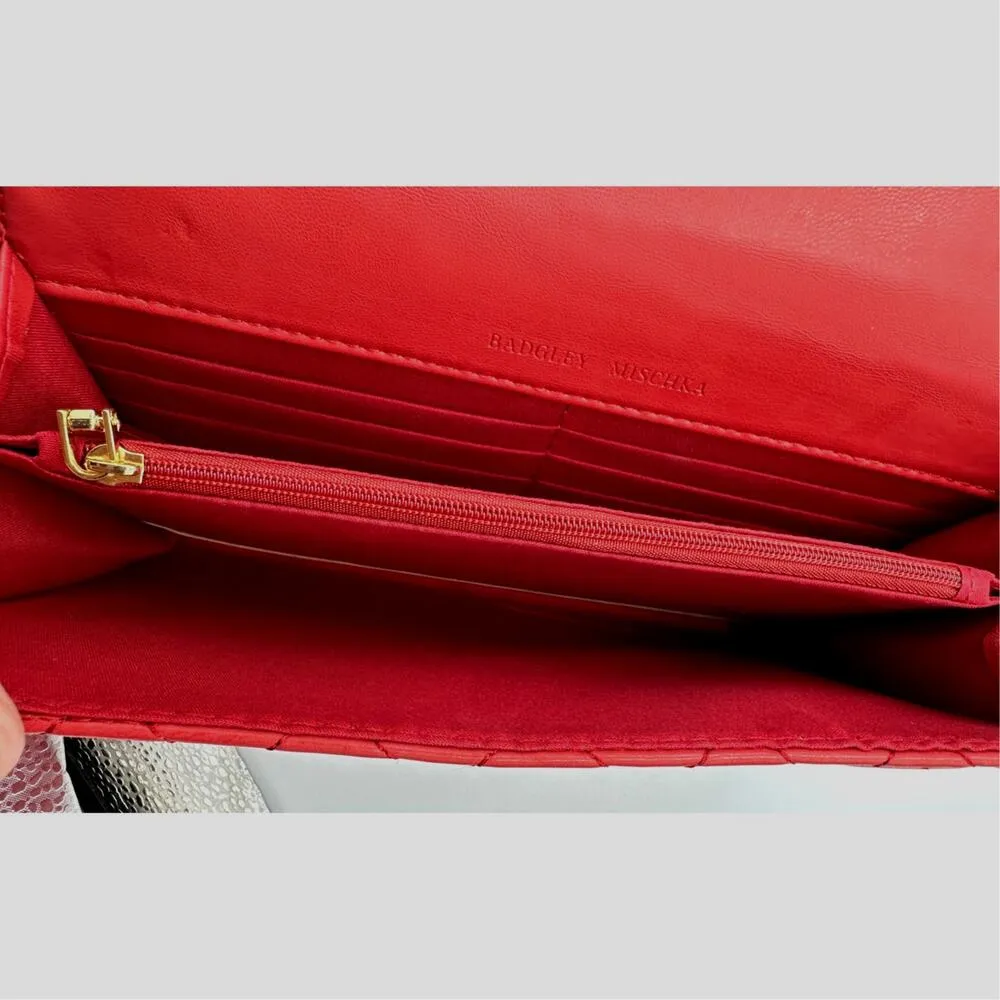 Badgley Mischka Diamond Quilt Convertible Crossbody Bag -Red - Image 6