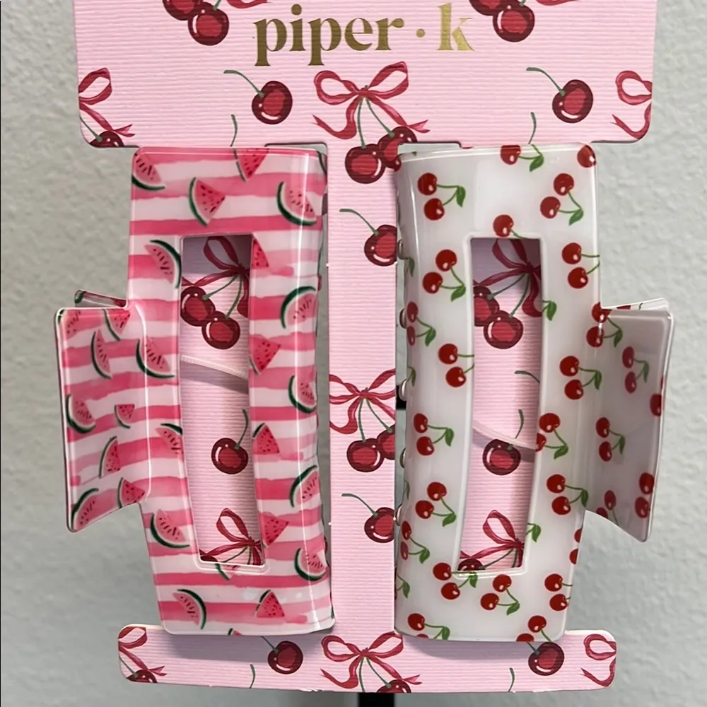 Piper K Cherry 🍒 & Watermelon 🍉 Hair Clips ☀️ Red - Image 2