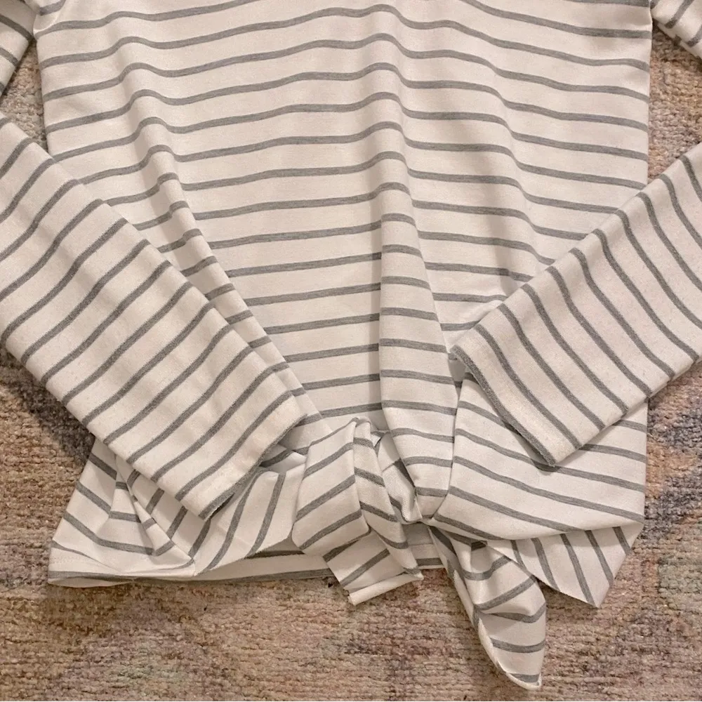 Hem & Thread Front Tie White and Grey Striped Pullover Hoodie - Image 2