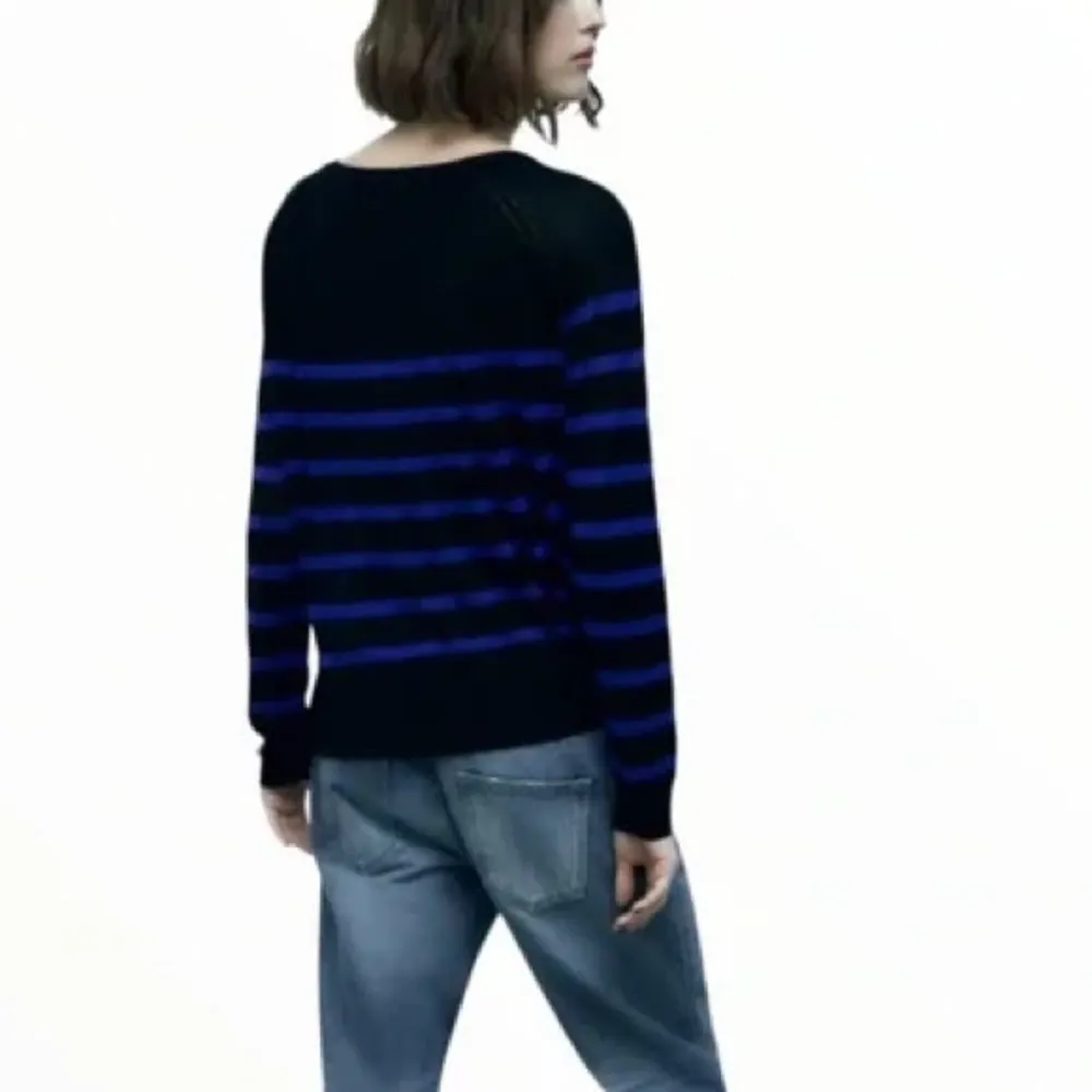ZARA NWT   Black & Blue BASIC KNIT SWEATER Lightweight Striped Medium - Image 4