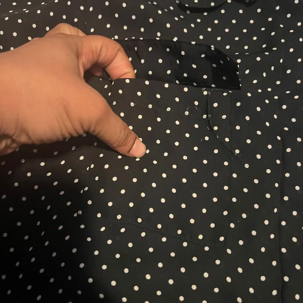 Zara Basic Polka Dot Blouse Long Sleeve Button‎ Down Shirt Small Black - Image 5