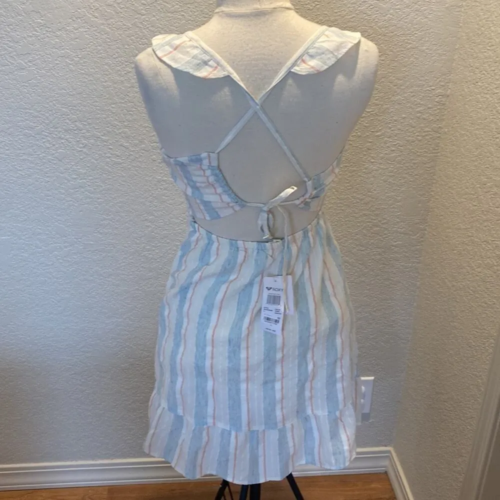 Roxy Snow White Omega Stripe Ruffle Sunday With You Sleeveless Dress NWT Sz M - Image 3