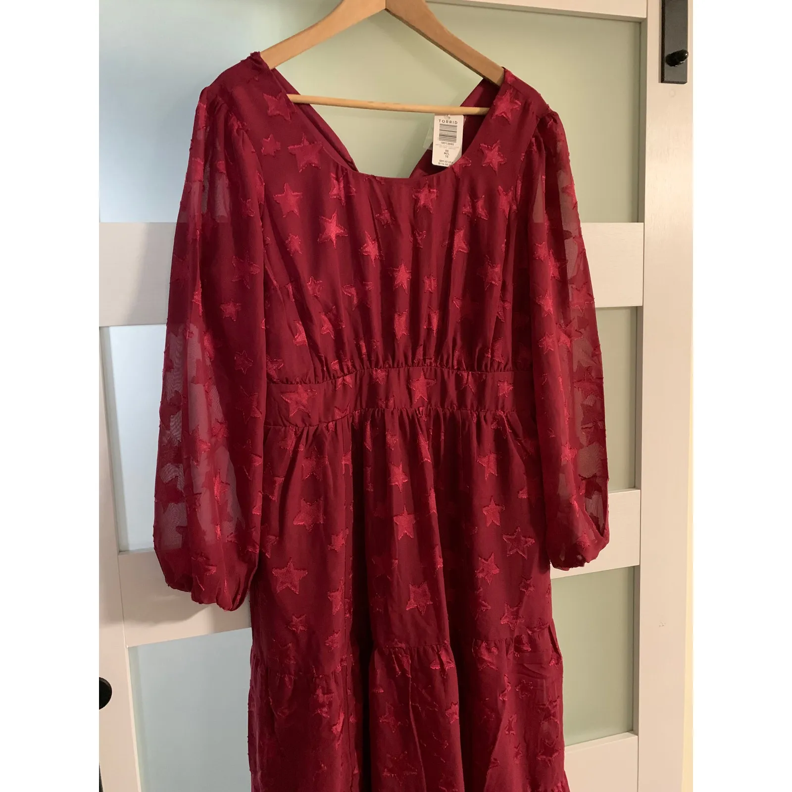 Torrid Midi Clip Dot Chiffon Tiered Dress Scoop Neck Burgundy Size 00 NWT - Image 2