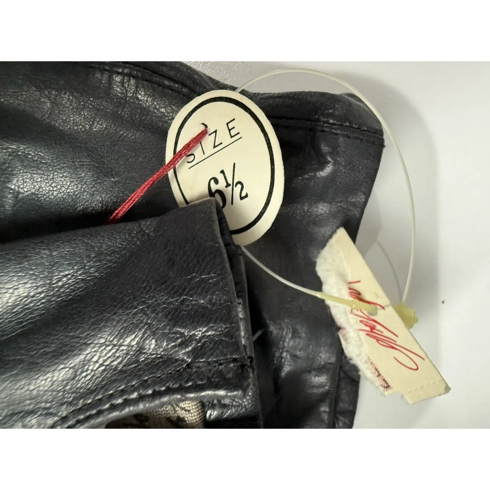 Vtg Lord & Taylor Gloves Womens Size 6.5 Blue/Black Leather Cashmere Lined M - Image 2