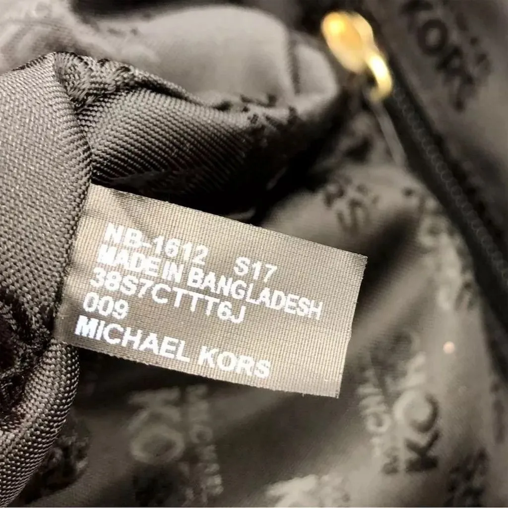 Michael Kors Jet Set Large Tote Bag Tan/Black Monogram Jacquard Leather - Image 7