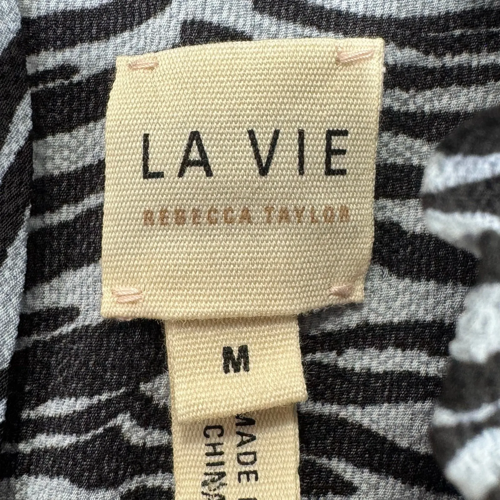 La Vie Rebecca Taylor Mini Dress Women‎ Medium Blue Tiger Stripe Smocked Waist - Image 11