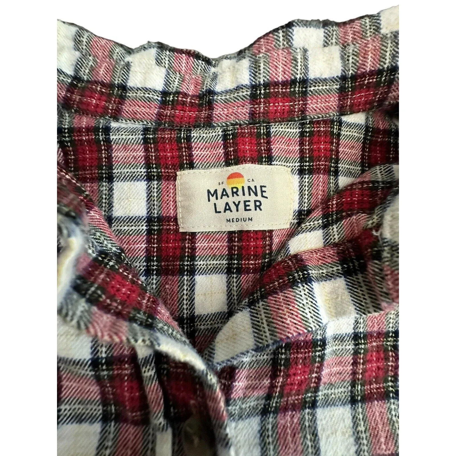 Marine Layer Shirt Women’s Sz Medium Red Check Plaid Collared Flannel Top #I7-1 - Image 3