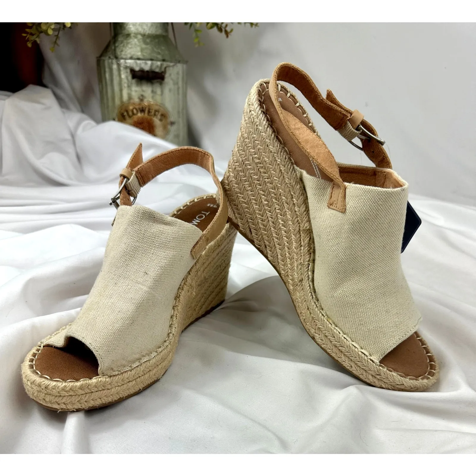 Toms Monica Slingback Platform Wedge Sandals Natural Canvas 9.5 - Image 3