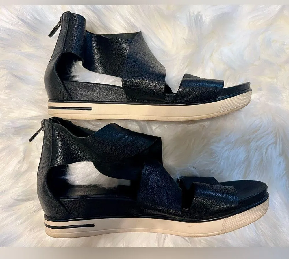 Eileen Fisher  Sport Suede Criss Cross Sandals Banded Wedge Platform Size 8 - Image 4