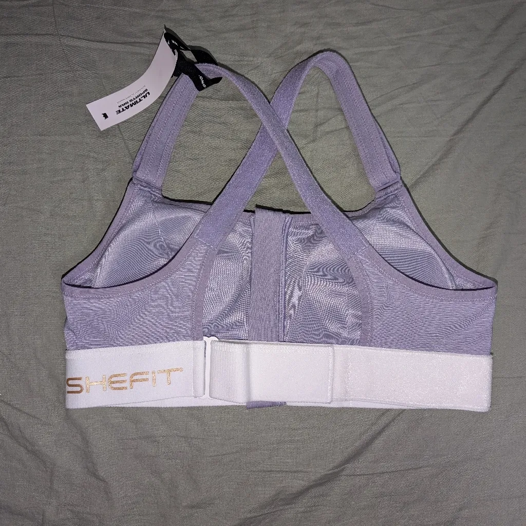 NWT SHEFIT Ultimate Sports Bra Medium Lilac/White Purple - Image 2